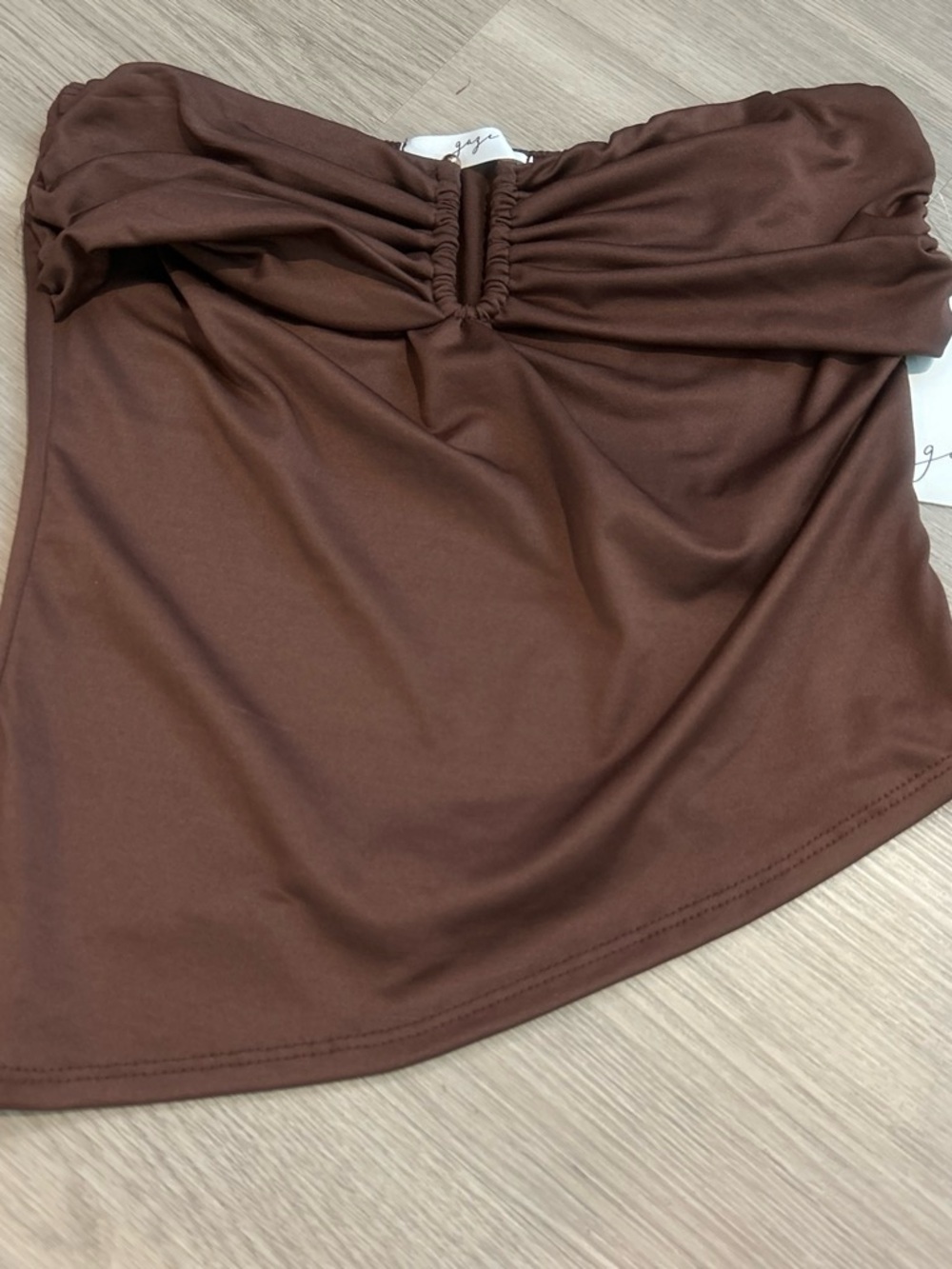 NWT Gaze Brown Asymmetrical Ruched U-Ring Hardware Tube Top M